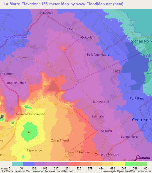 La Marre,Mauritius Elevation Map