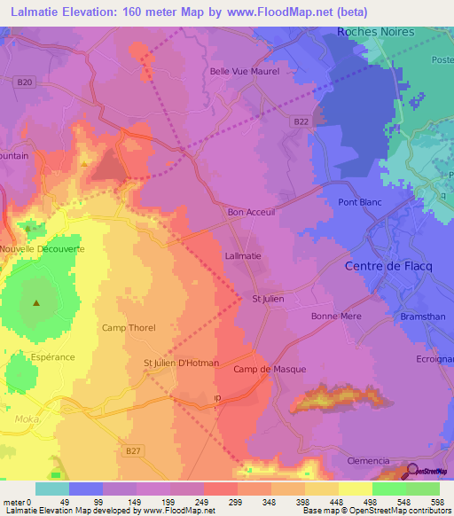Lalmatie,Mauritius Elevation Map