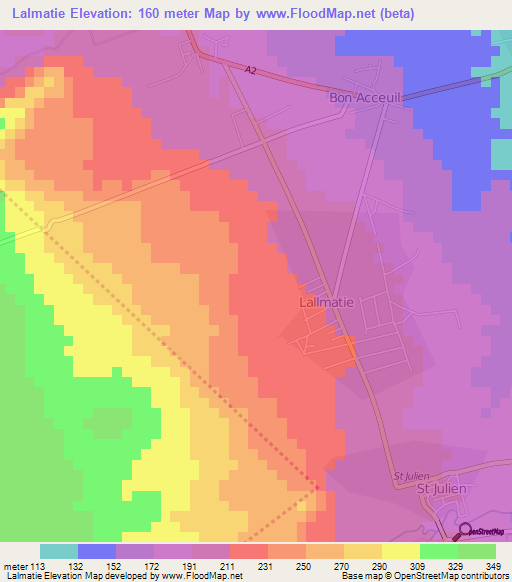 Lalmatie,Mauritius Elevation Map