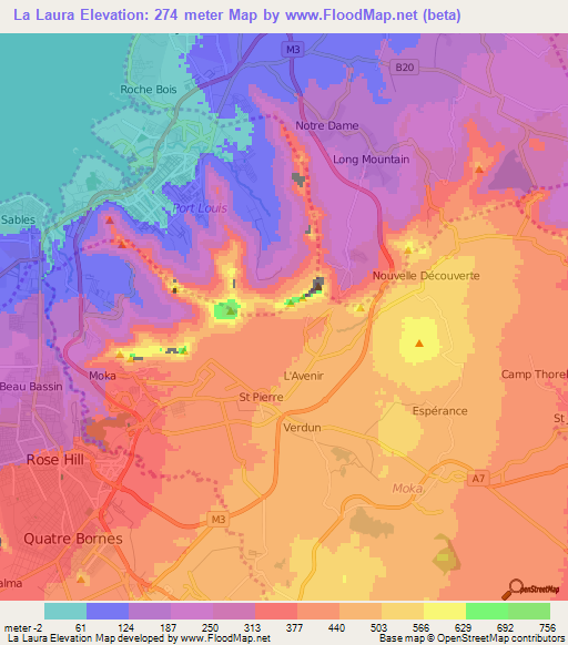 La Laura,Mauritius Elevation Map