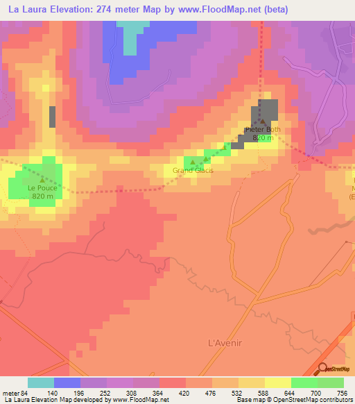 La Laura,Mauritius Elevation Map