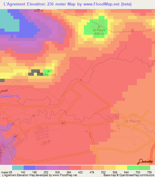 L'Agrement,Mauritius Elevation Map
