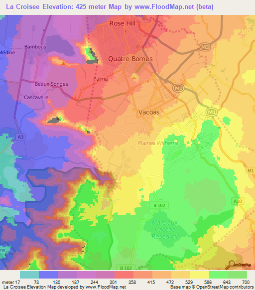 La Croisee,Mauritius Elevation Map
