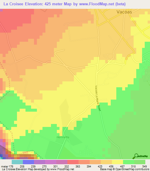 La Croisee,Mauritius Elevation Map