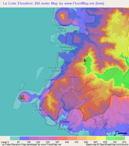 La Crete,Mauritius Elevation Map