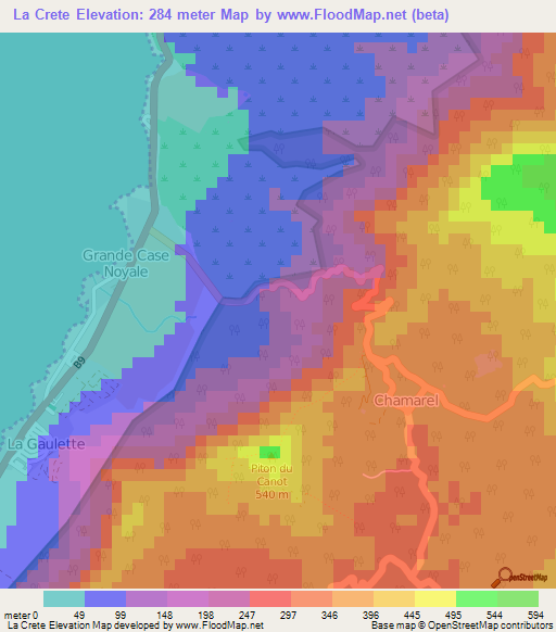 La Crete,Mauritius Elevation Map