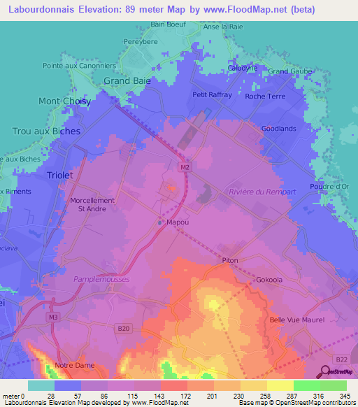 Labourdonnais,Mauritius Elevation Map