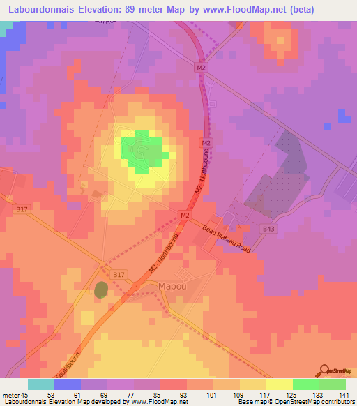 Labourdonnais,Mauritius Elevation Map
