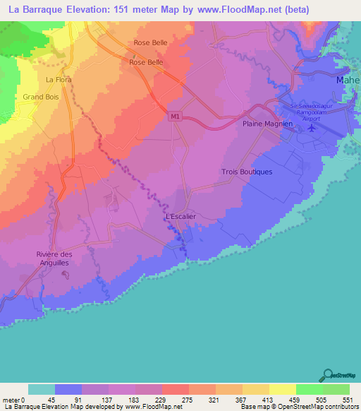 La Barraque,Mauritius Elevation Map