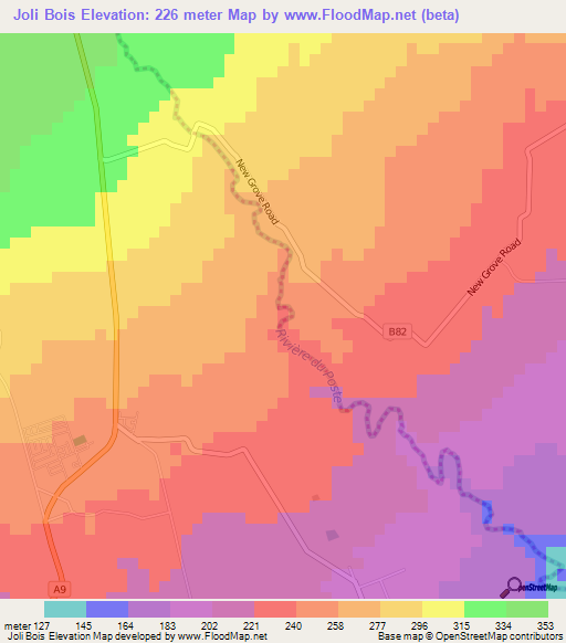 Joli Bois,Mauritius Elevation Map
