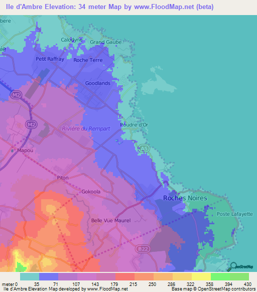 Ile d'Ambre,Mauritius Elevation Map