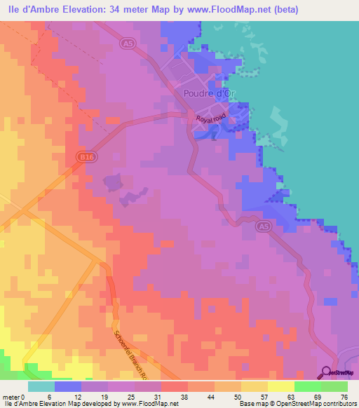 Ile d'Ambre,Mauritius Elevation Map