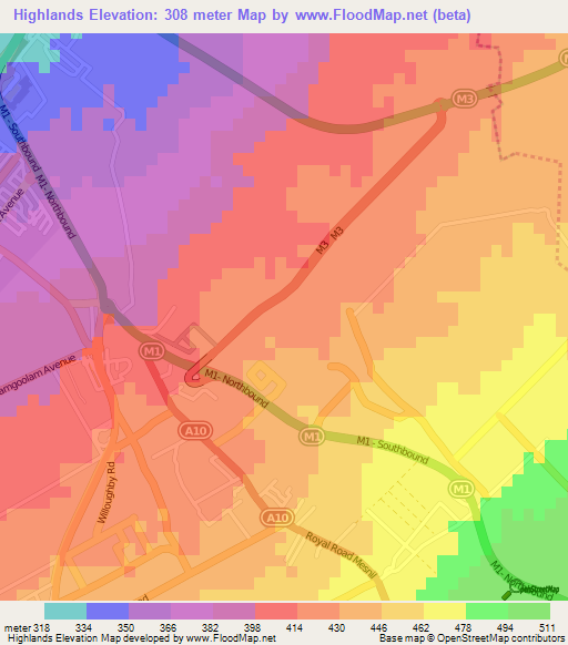 Highlands,Mauritius Elevation Map