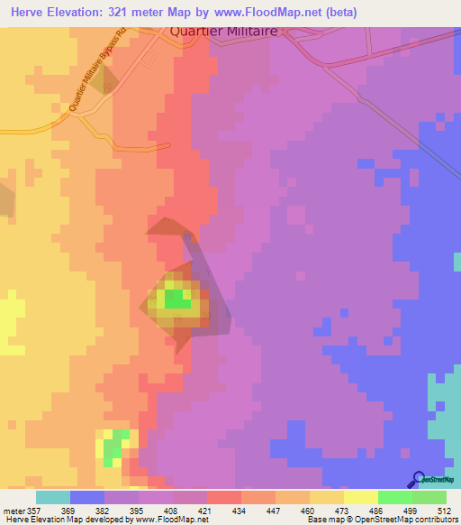 Herve,Mauritius Elevation Map