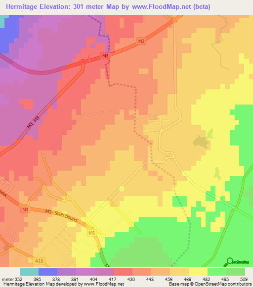 Hermitage,Mauritius Elevation Map