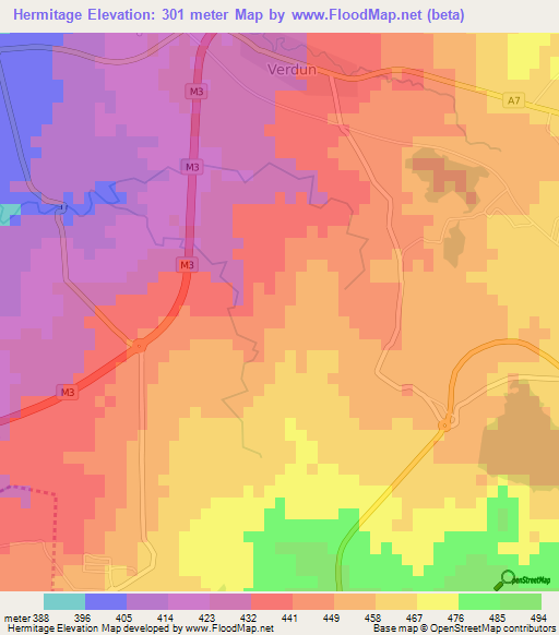 Hermitage,Mauritius Elevation Map