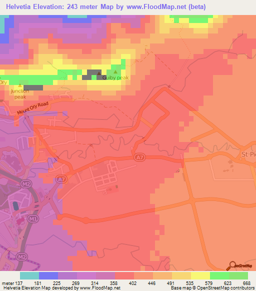 Helvetia,Mauritius Elevation Map
