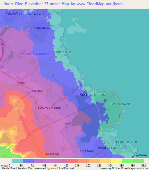 Haute Rive,Mauritius Elevation Map