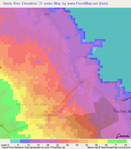 Haute Rive,Mauritius Elevation Map