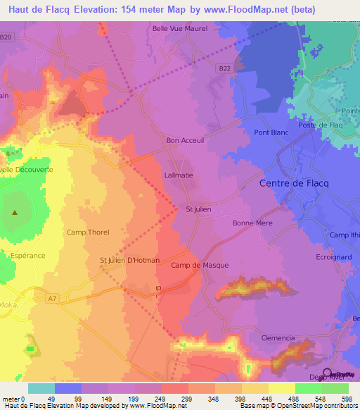 Haut de Flacq,Mauritius Elevation Map