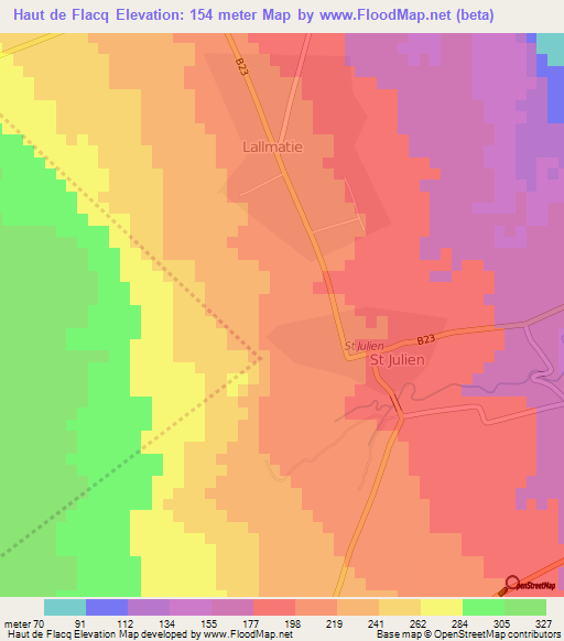 Haut de Flacq,Mauritius Elevation Map