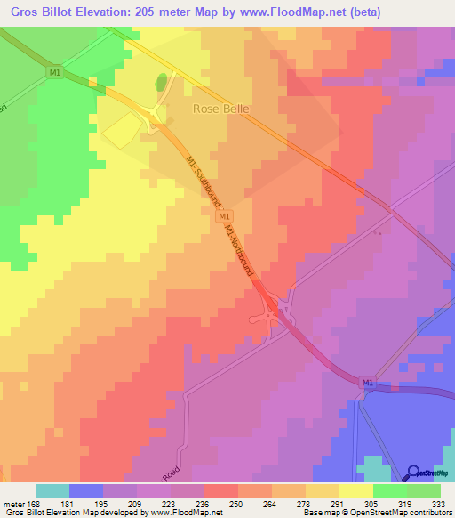 Gros Billot,Mauritius Elevation Map
