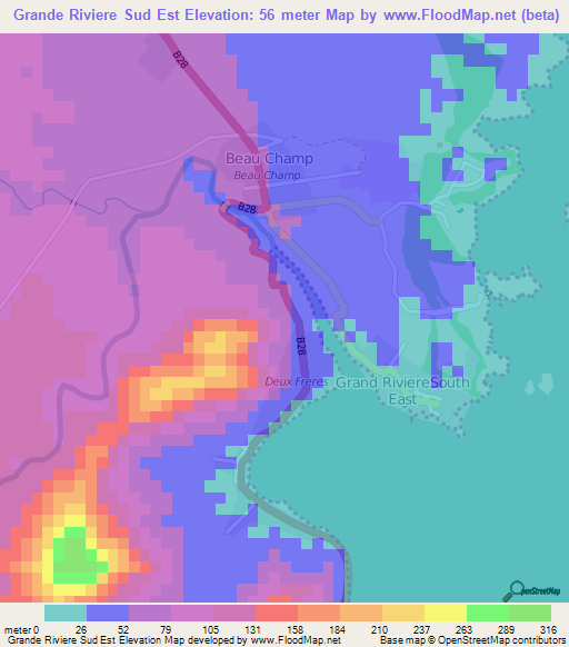 Grande Riviere Sud Est,Mauritius Elevation Map