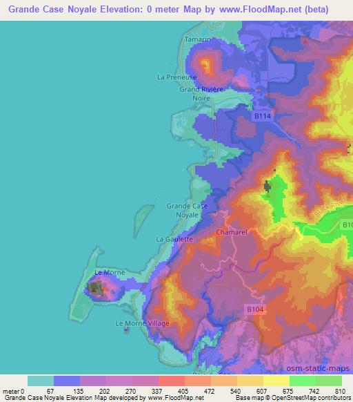 Grande Case Noyale,Mauritius Elevation Map