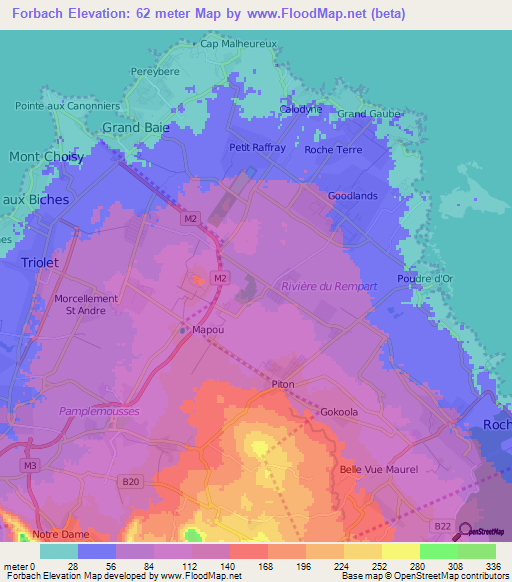 Forbach,Mauritius Elevation Map