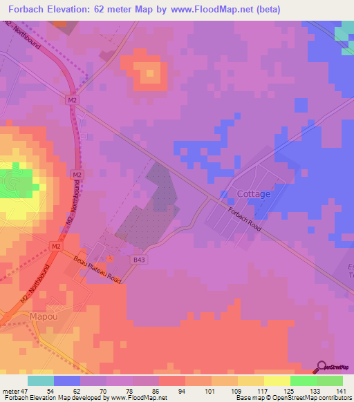 Forbach,Mauritius Elevation Map