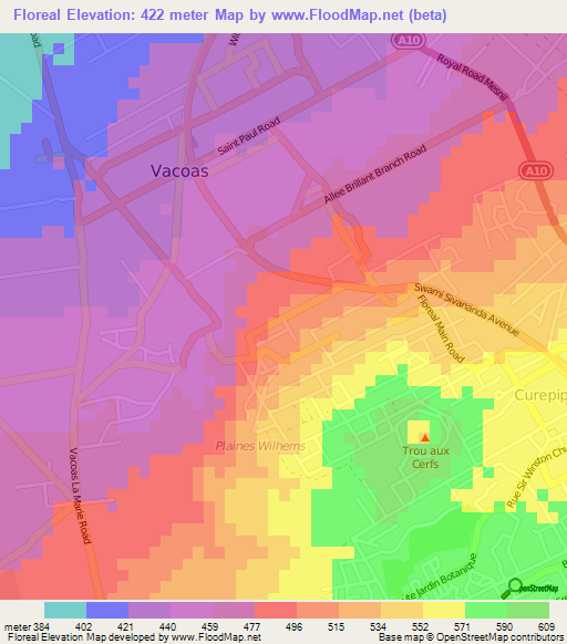 Floreal,Mauritius Elevation Map