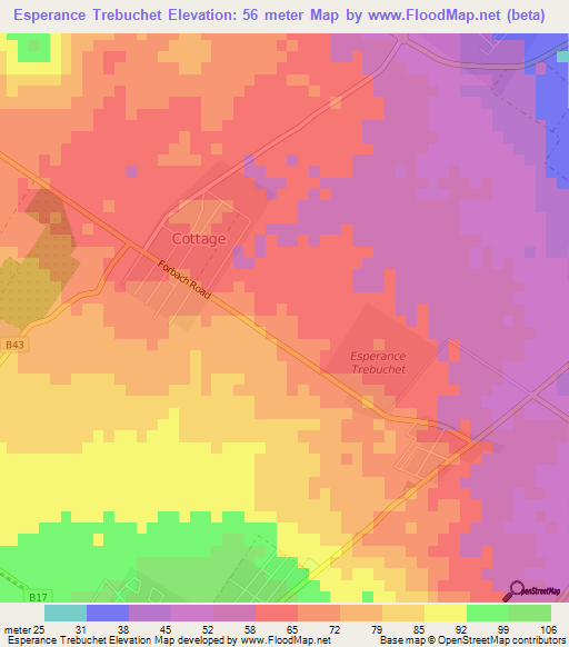Esperance Trebuchet,Mauritius Elevation Map