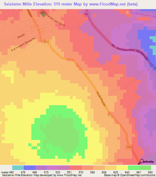 Seizieme Mille,Mauritius Elevation Map
