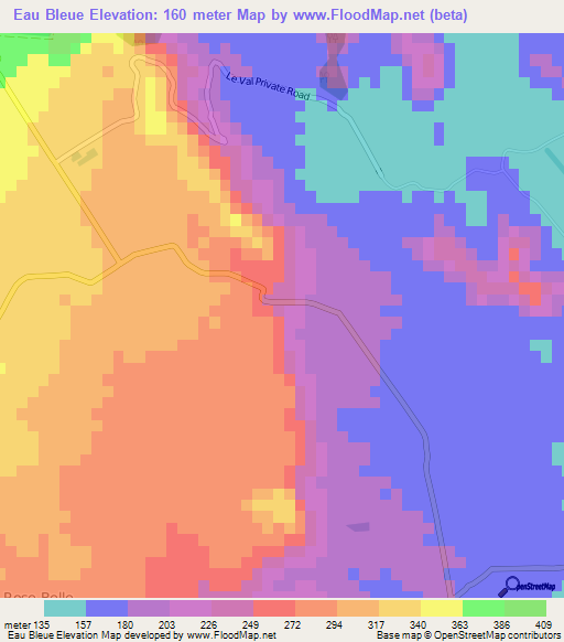 Eau Bleue,Mauritius Elevation Map