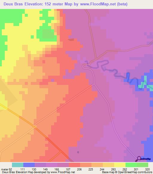 Deux Bras,Mauritius Elevation Map