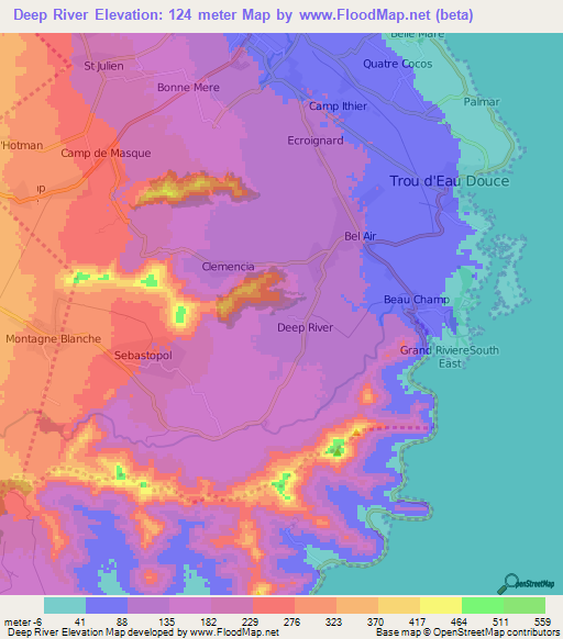 Deep River,Mauritius Elevation Map