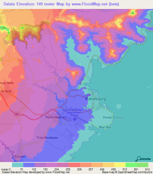 Dalais,Mauritius Elevation Map