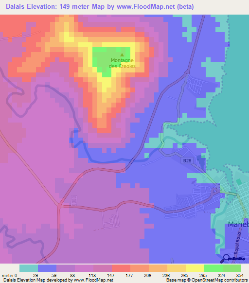 Dalais,Mauritius Elevation Map