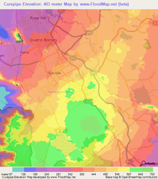 Curepipe,Mauritius Elevation Map