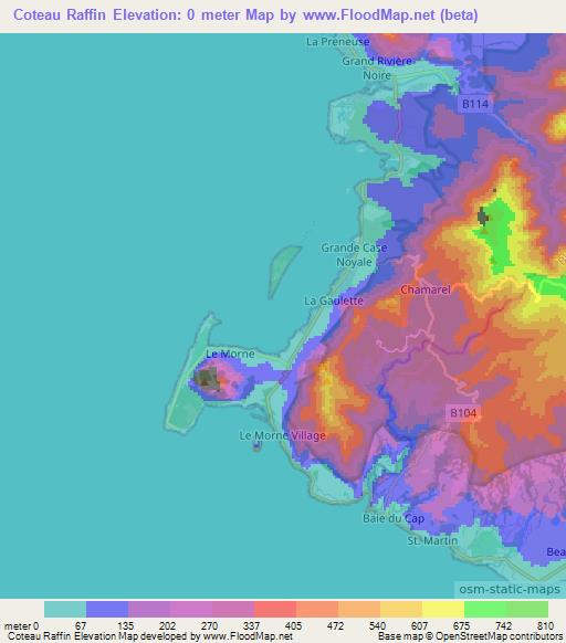 Coteau Raffin,Mauritius Elevation Map
