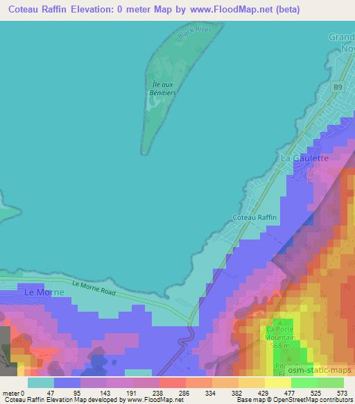 Coteau Raffin,Mauritius Elevation Map