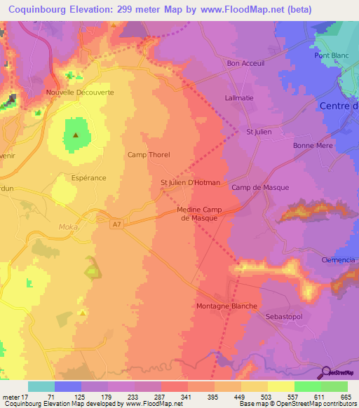 Coquinbourg,Mauritius Elevation Map