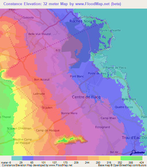 Constance,Mauritius Elevation Map