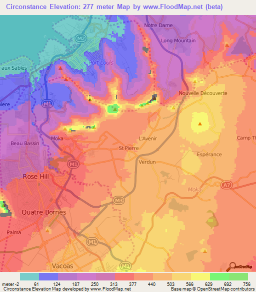 Circonstance,Mauritius Elevation Map