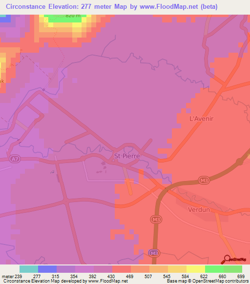 Circonstance,Mauritius Elevation Map