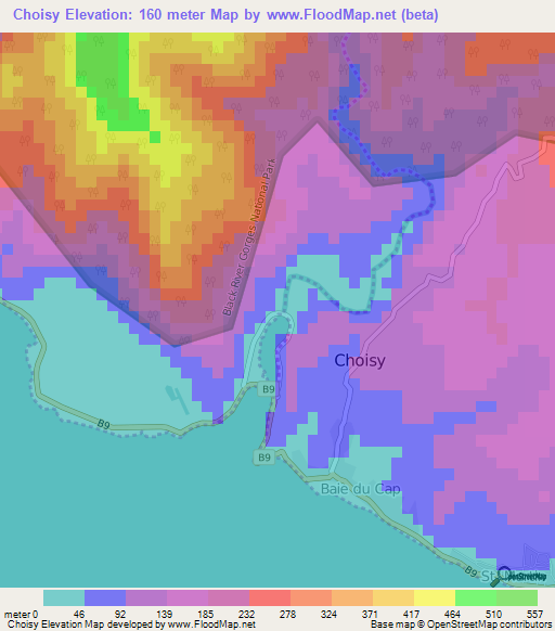 Choisy,Mauritius Elevation Map