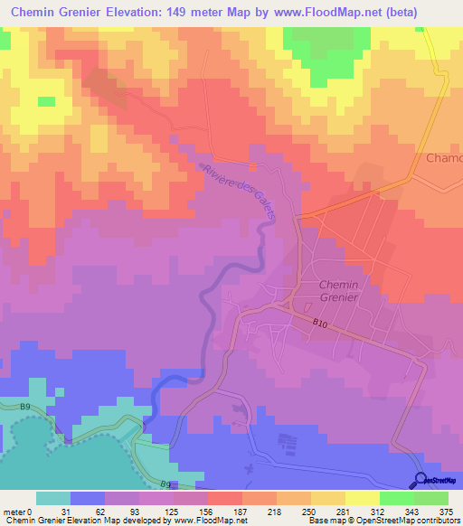 Chemin Grenier,Mauritius Elevation Map