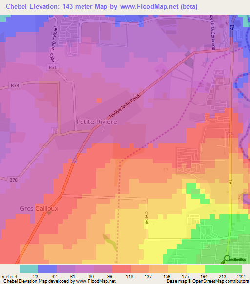 Chebel,Mauritius Elevation Map