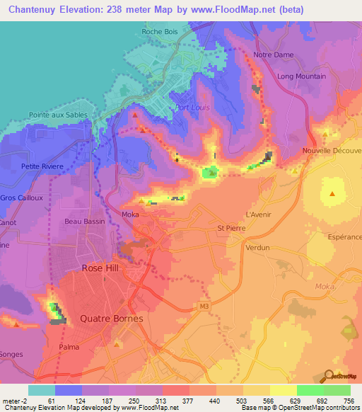 Chantenuy,Mauritius Elevation Map