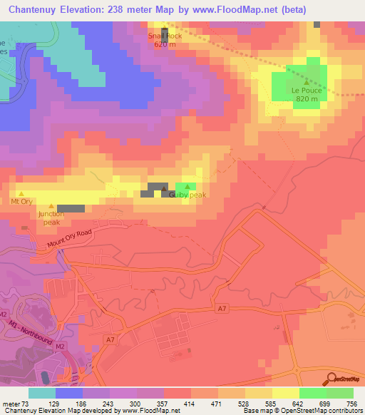 Chantenuy,Mauritius Elevation Map